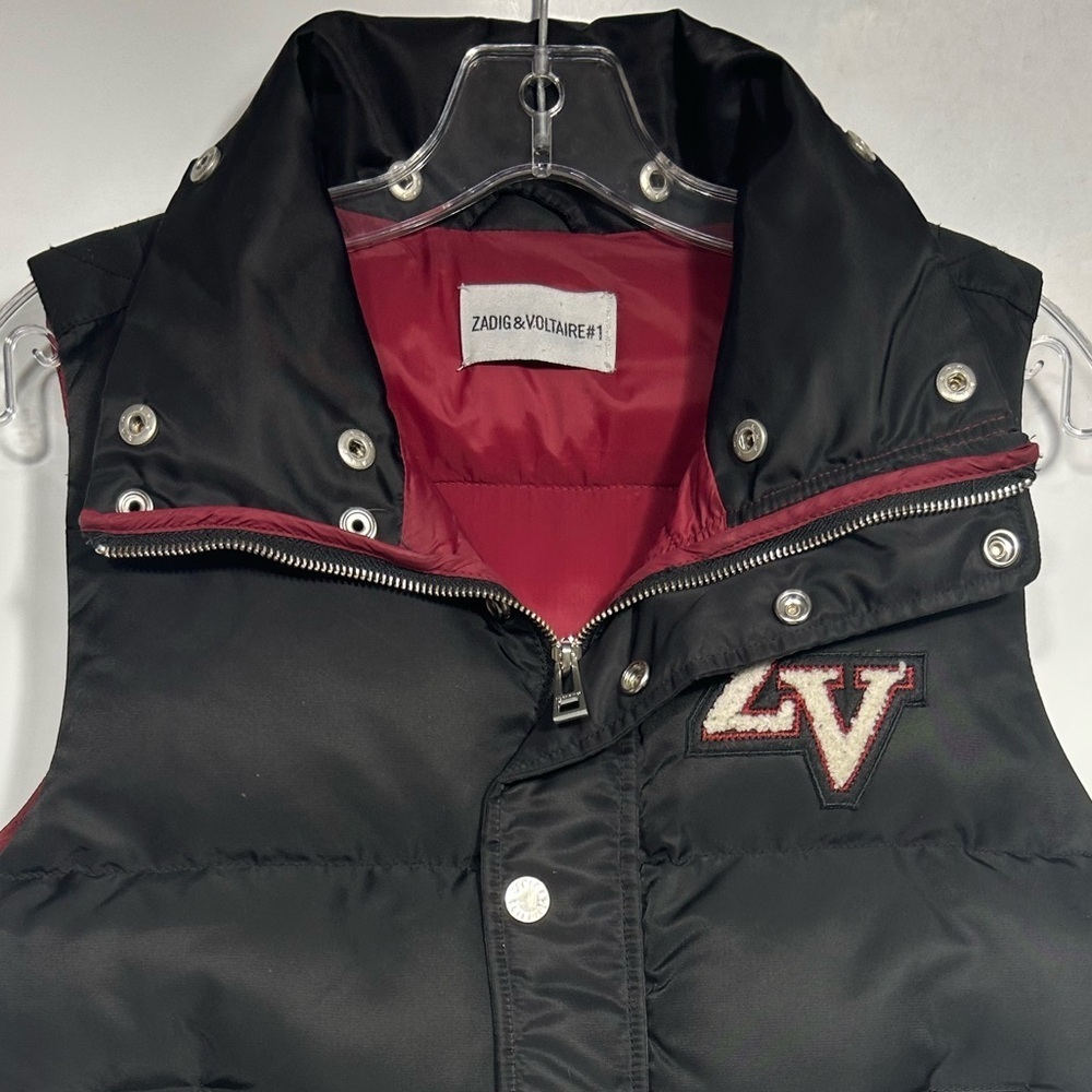 Zadig & Voltaire Fall/Winter 2020 Biker Puffer Vest Jacket Size M Black/Burgundy - Picture 3 of 10